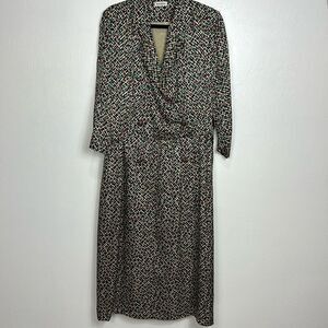 Conchita Vintage Abstract Print 3/4 Sleeve Midi Dress Size L